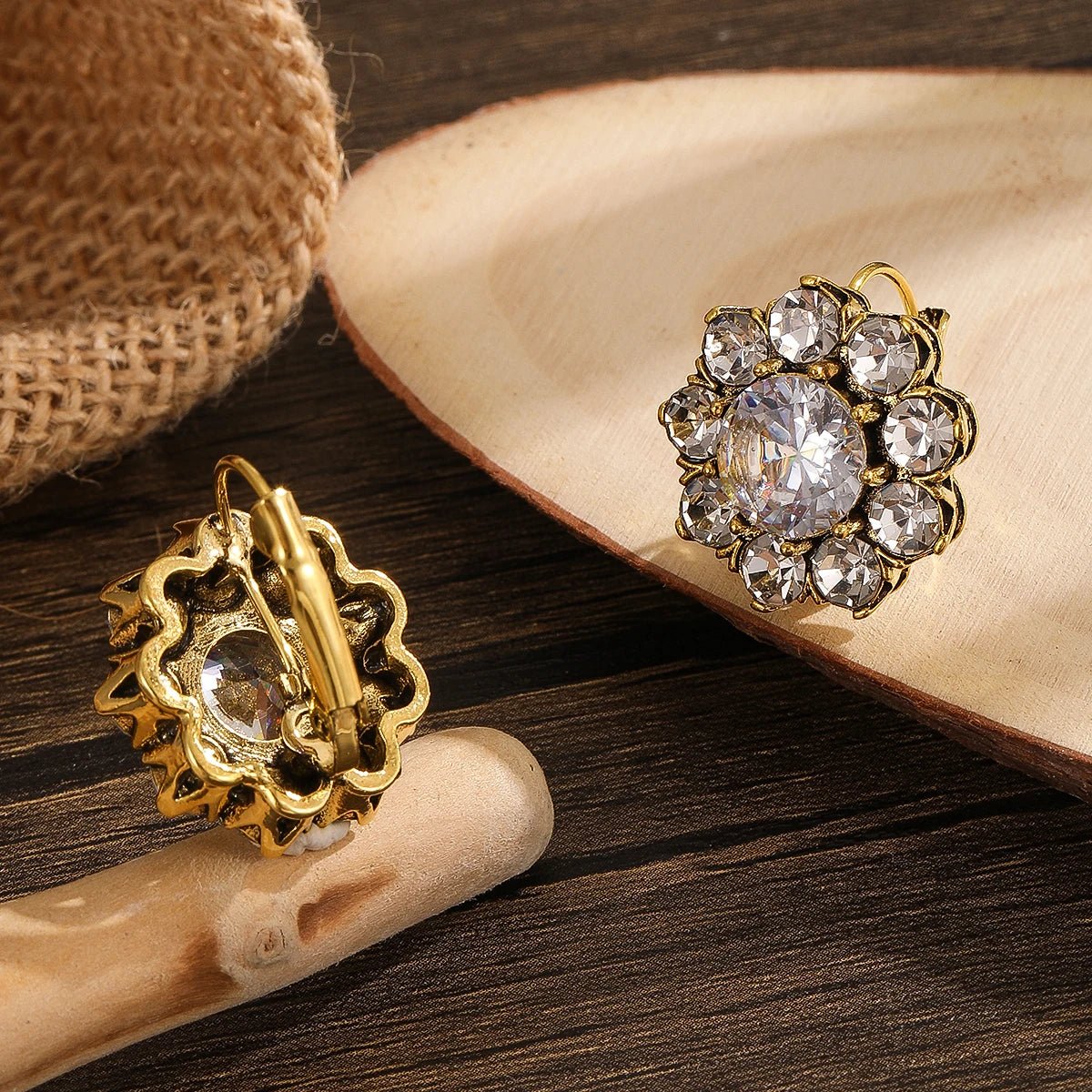 Teardrop Dangle Earrings – Gold-Plated Alloy, Inlaid Natural Stone, Bridal Style