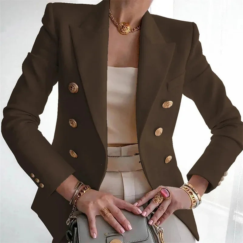 Blazer à Double Boutonnage et Boutons Dorés