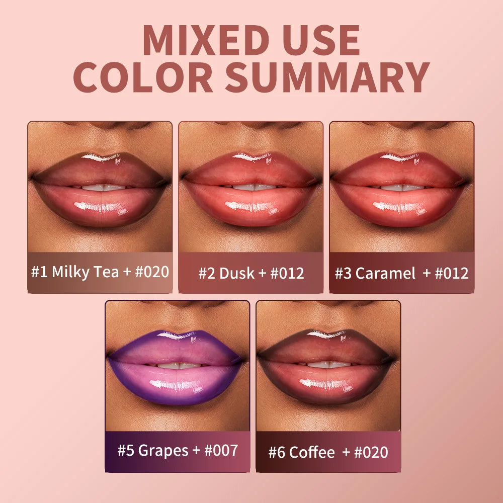 Duo Lèvres – Liner Contour Longue Tenue + Huile Gloss Brillante | 5 Sets | Lakerain