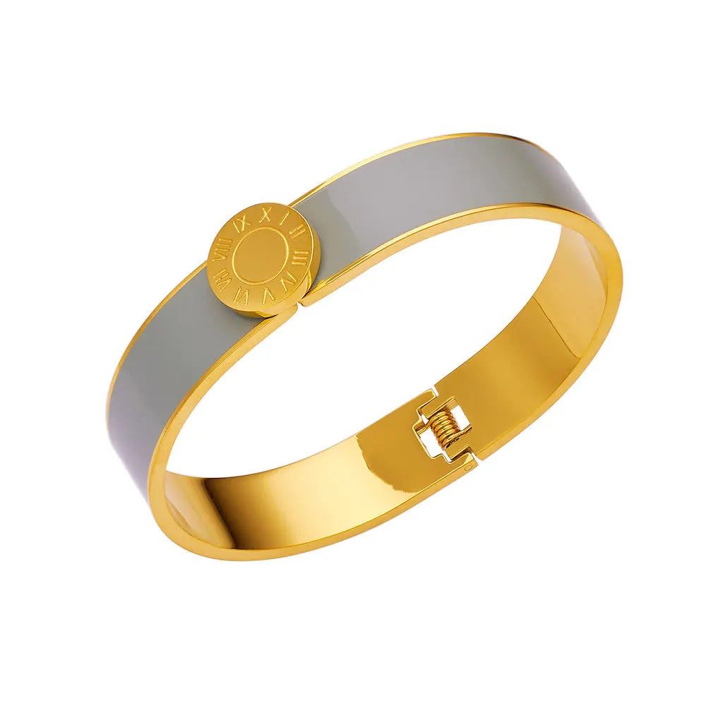 Bracelet Luxe Chiffres Romains – Acier Titane Plaqué Or 18K, Impérméable, Pour Femme
