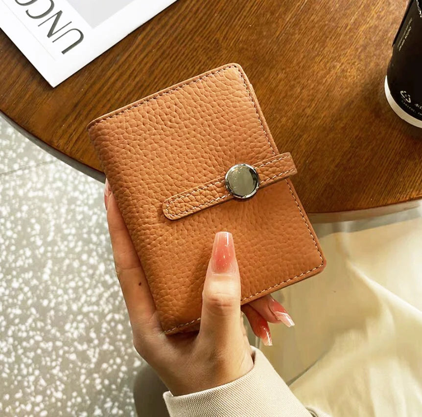 Genuine Leather Women's Wallet – Foldable Card Holder, Zipper Closure, Engraved Letters
