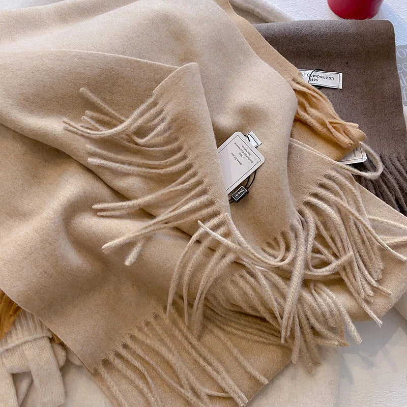 Solid Long Fringed Scarf