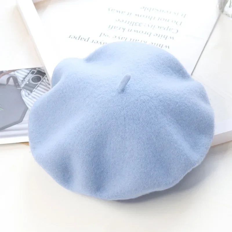 Béret uni en laine mélangée pour femme