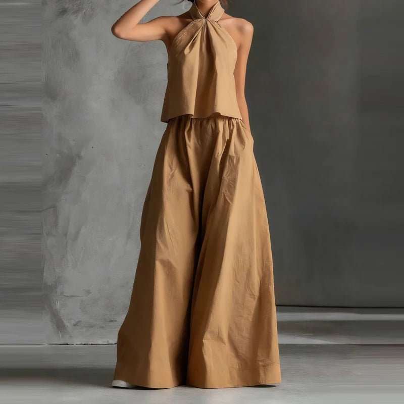 2-Piece Set – Halter Neck Top and Wide-Leg Pants