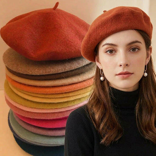 Women's solid wool-blend beret