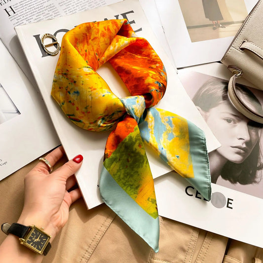 Printed satin square scarf – 70 × 70 cm