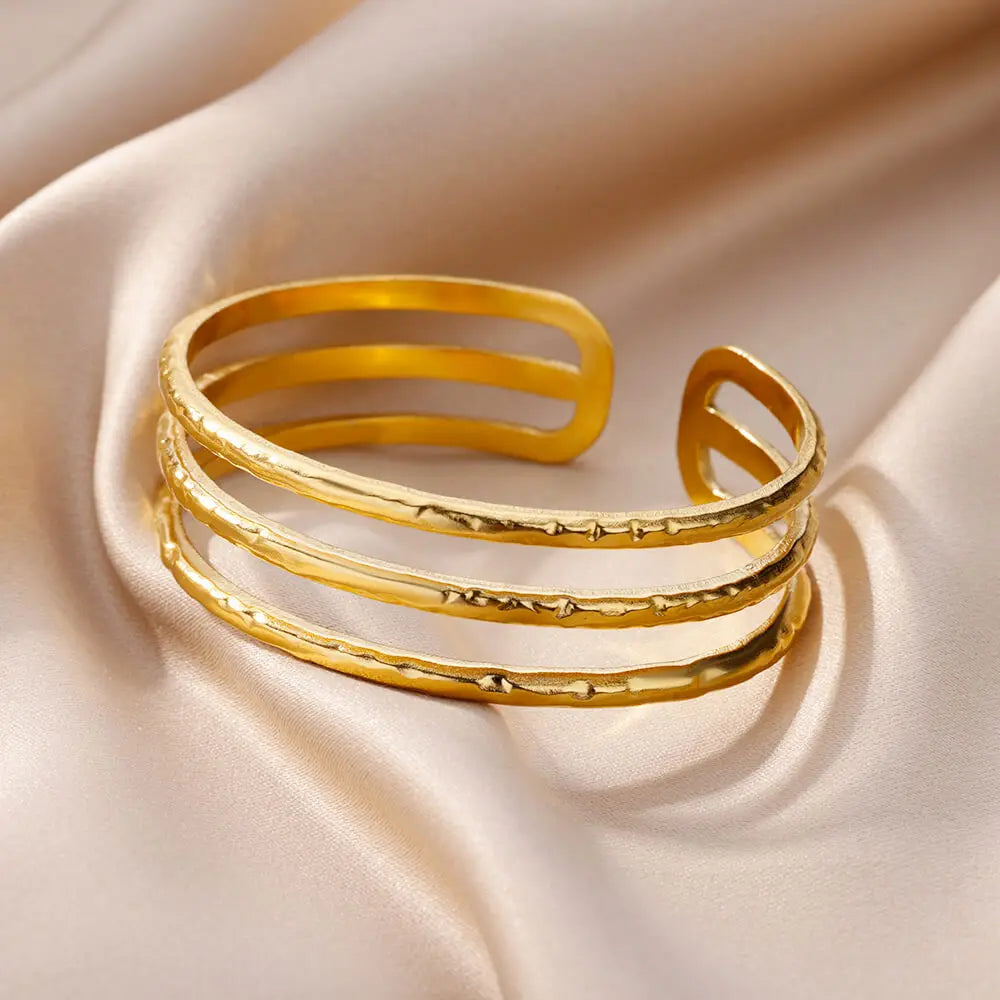 Bracelet Manchette Luxe Doré – Acier Inoxydable, Multicolore, Mariage & Saint-Valentin, Pour Femme