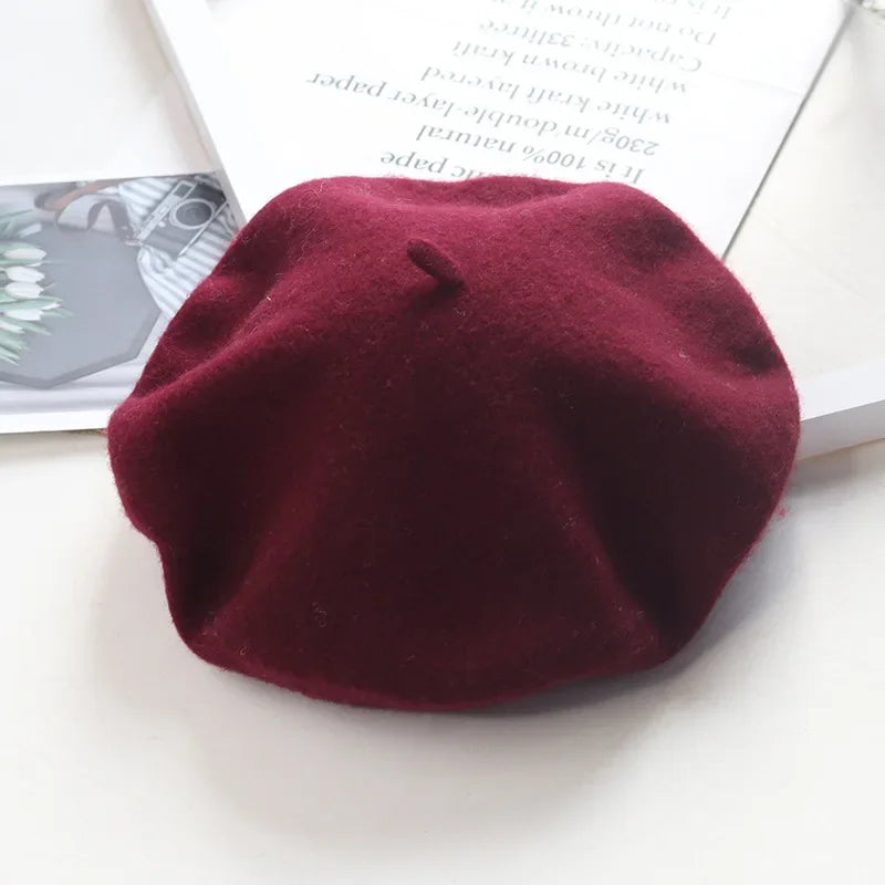 Béret uni en laine mélangée pour femme