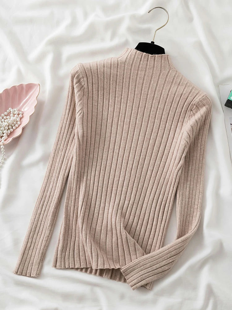 Fitted Ribbed Mock Neck Sweater