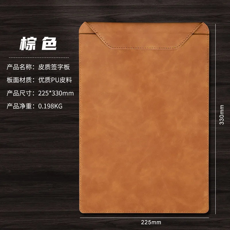 Professional A4 PU leather document holder with clip - Customizable for office and meetings