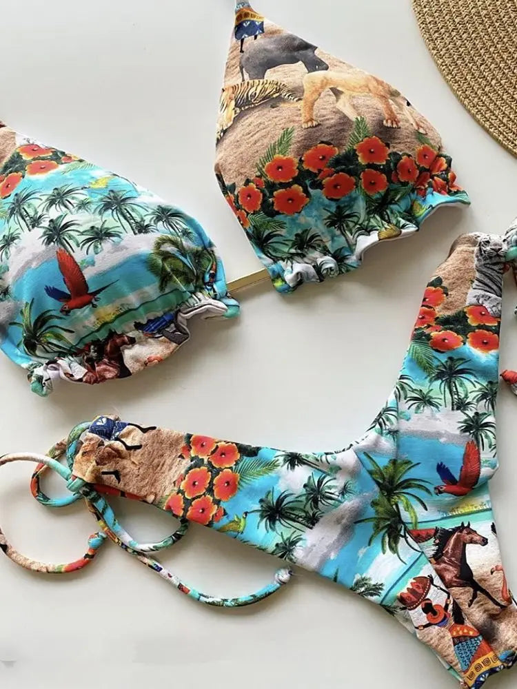 Women's Printed Push-Up Bandage Bikini – Low-Waisted, Brazilian Style, Beach Swimsuit