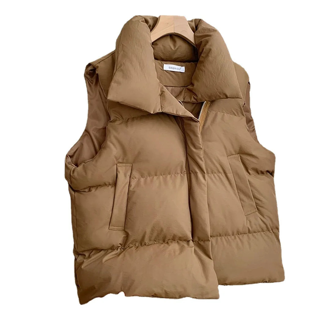 Women's adjustable waist sleeveless padded coat