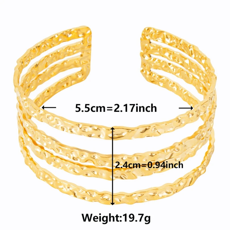 Textured Pattern Bracelet – Flower, Heart or Snake, Gold Stainless Steel, For Women
