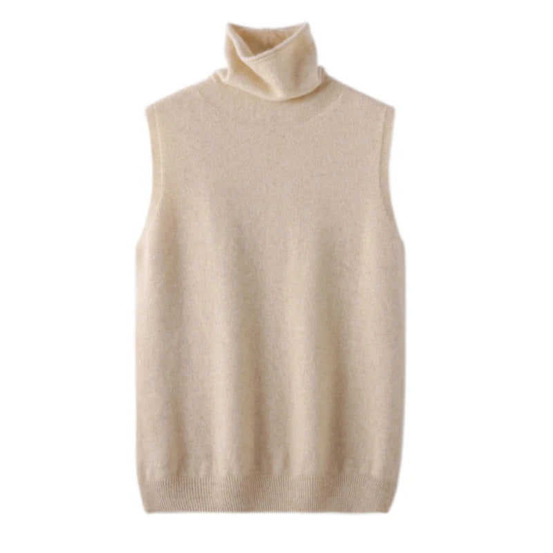 Pull Sans Manches à Col Roulé en Laine Mérinos