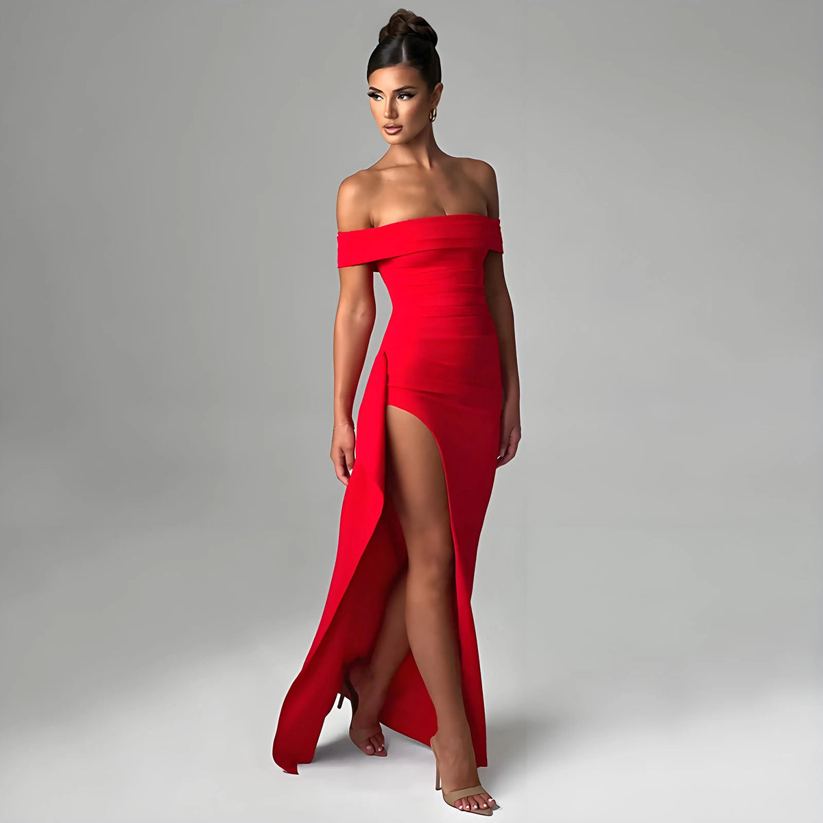 Women's Maxi Dress – Off-Shoulder, Sleeveless, Side Slit, Backless, Slim Fit | Evening