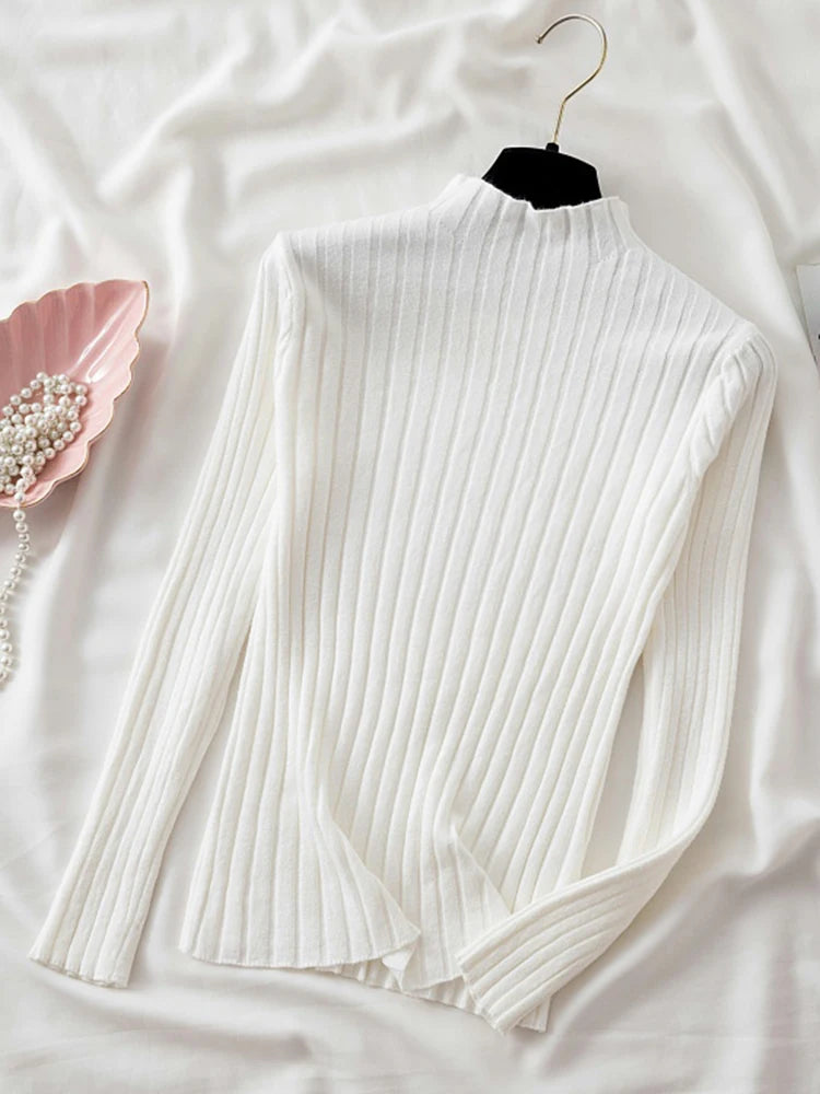 Fitted Ribbed Mock Neck Sweater
