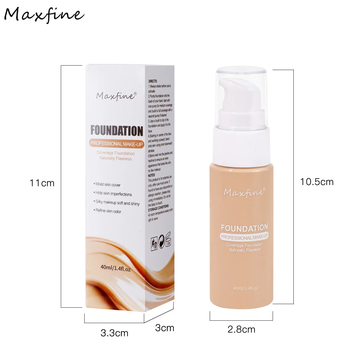 Liquid Cream Foundation – Moisturizing, Full Coverage, Waterproof, Long-Wear, 12 Shades