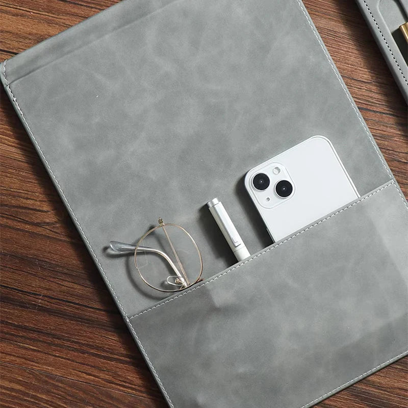 Professional A4 PU leather document holder with clip - Customizable for office and meetings
