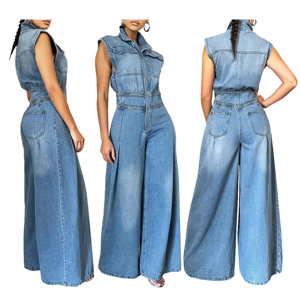 Combinaison Sans Manches Femme – Jean Lavé, Col Revers, Taille Haute, Jambes Larges