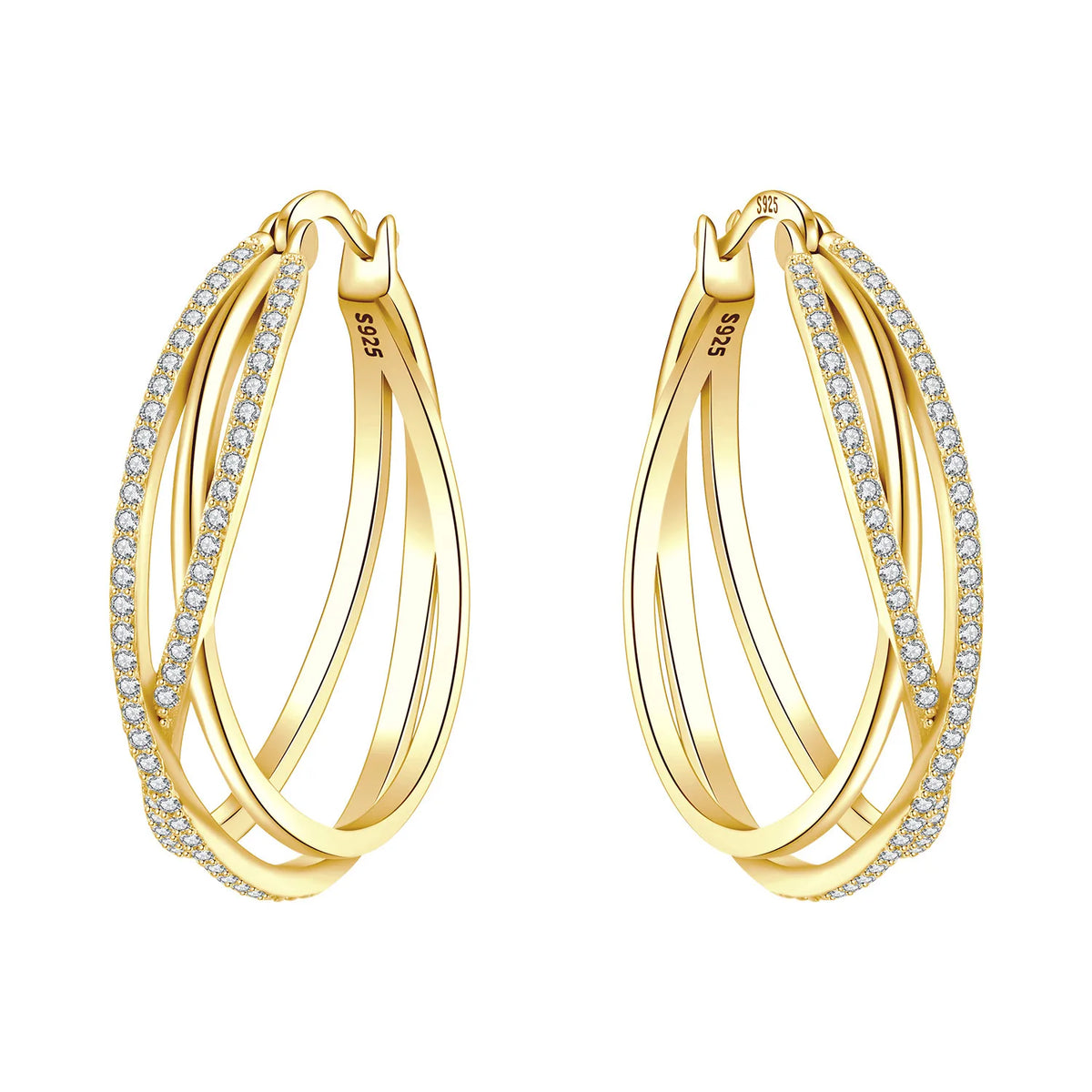 18K Gold Plated 925 Sterling Silver Hoop Earrings – Zircon, Multiple Styles