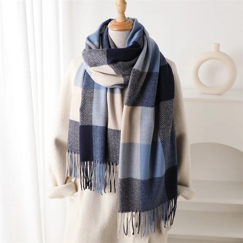 Large Check Scarf with Fringes