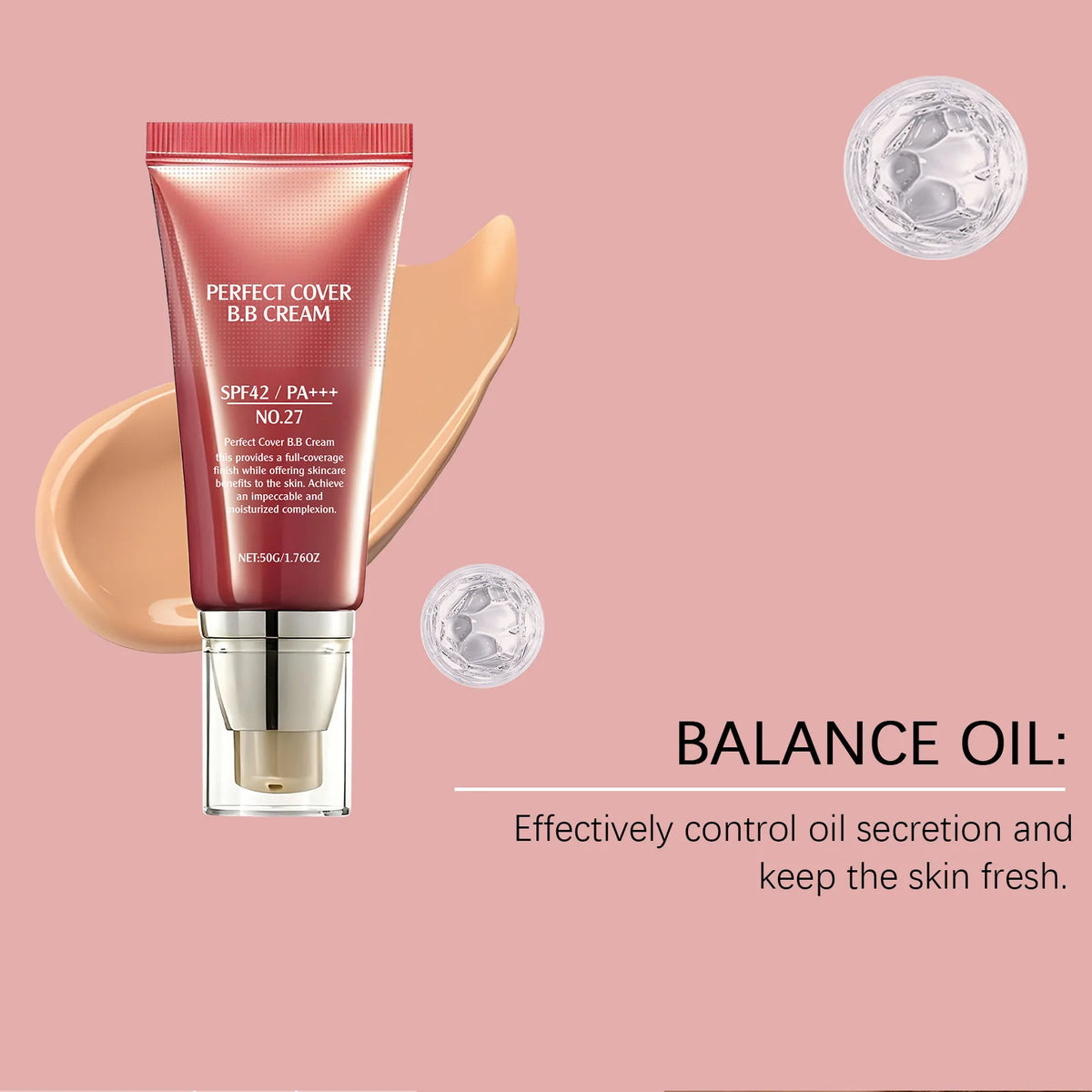 BB Cream SPF 42 PA+++ – Fond de Teint Hydratant Couvrant, Anti-Cernes & Rides, 50 g, 6 Teintes