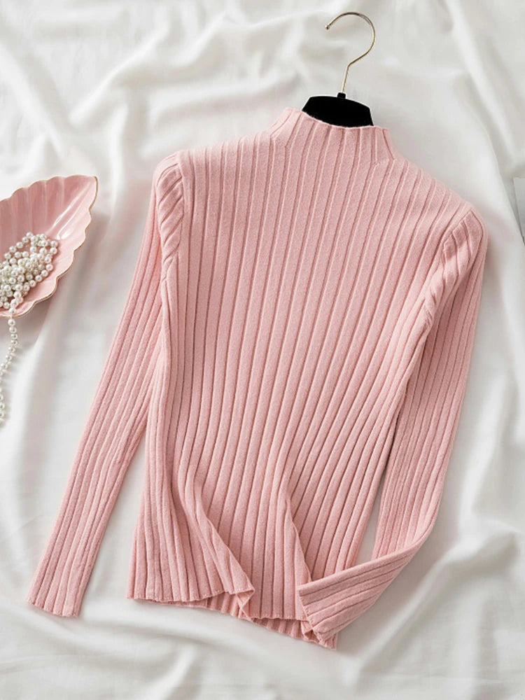 Fitted Ribbed Mock Neck Sweater