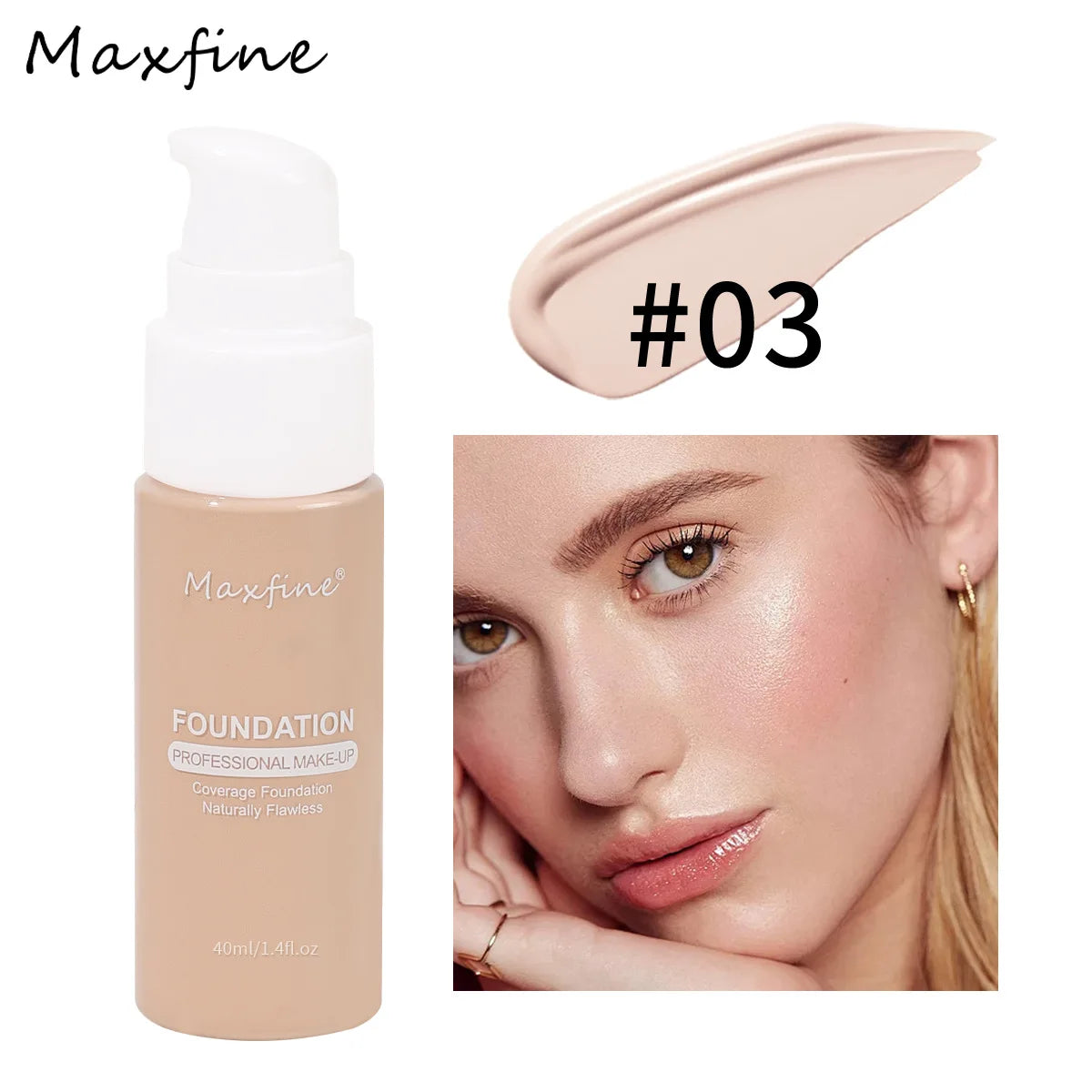 Liquid Cream Foundation – Moisturizing, Full Coverage, Waterproof, Long-Wear, 12 Shades