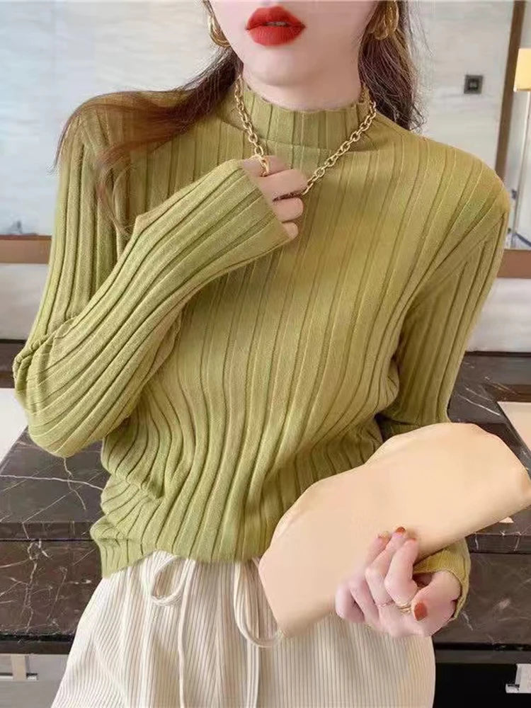 Fitted Ribbed Mock Neck Sweater