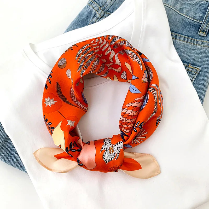 Women's Square Scarf – Luxury Satin Silk, Hair Ribbon, 70x70cm