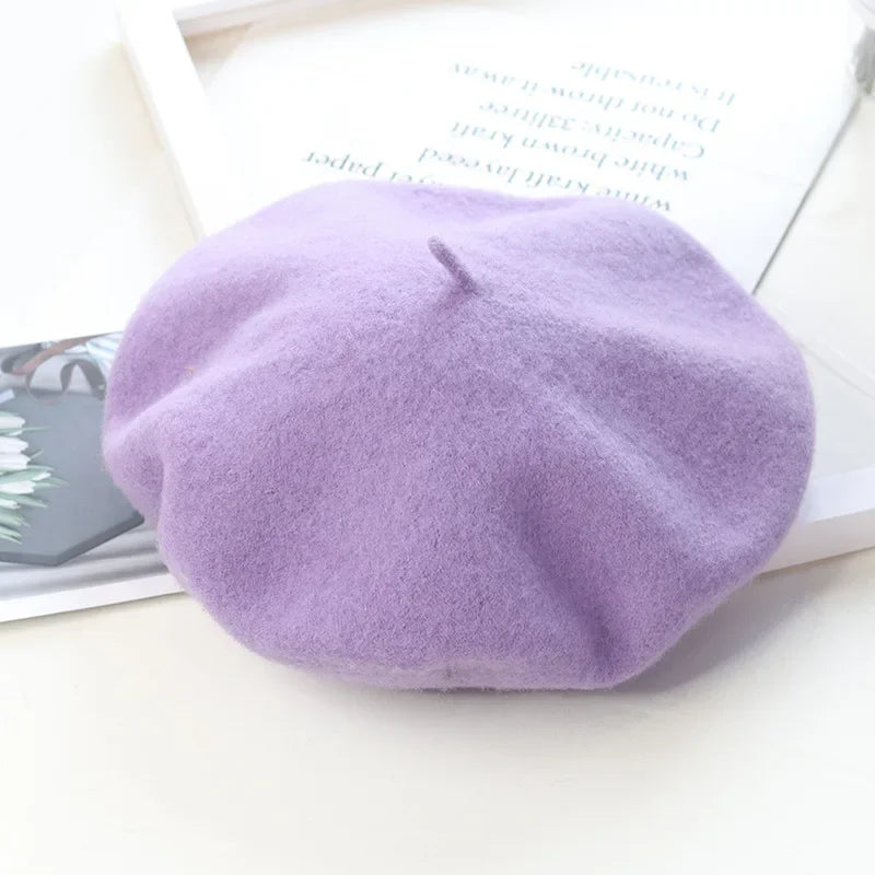 Béret uni en laine mélangée pour femme