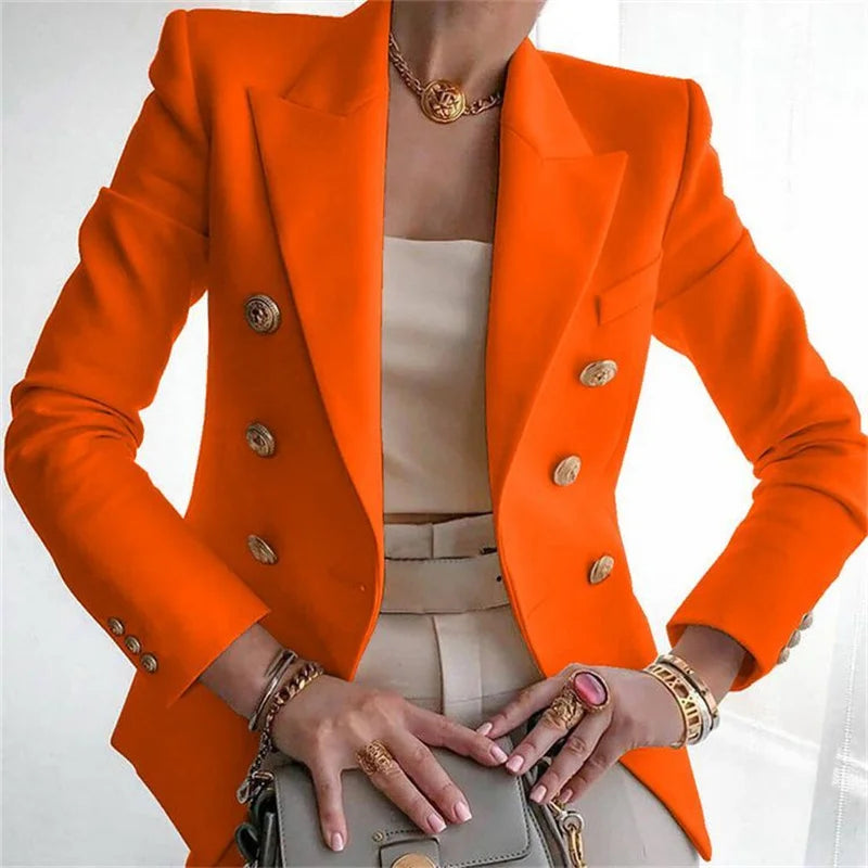 Blazer à Double Boutonnage et Boutons Dorés