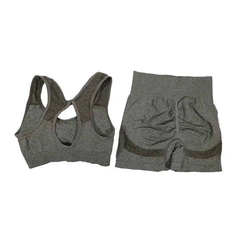 Ensemble de Sport Femme 2 Pièces – Bra & Short Sans Coutures, Yoga, Course & Fitness