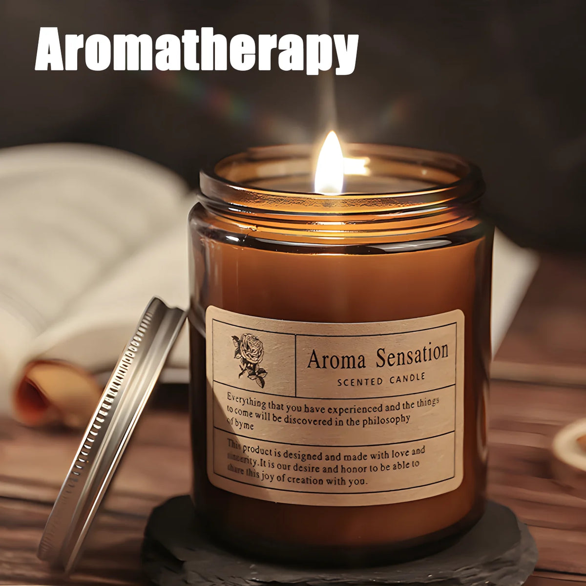 Bougie Parfumée Artisanale en Cire de Soja – Sans Fumée, Coupe en Verre, Aromathérapie