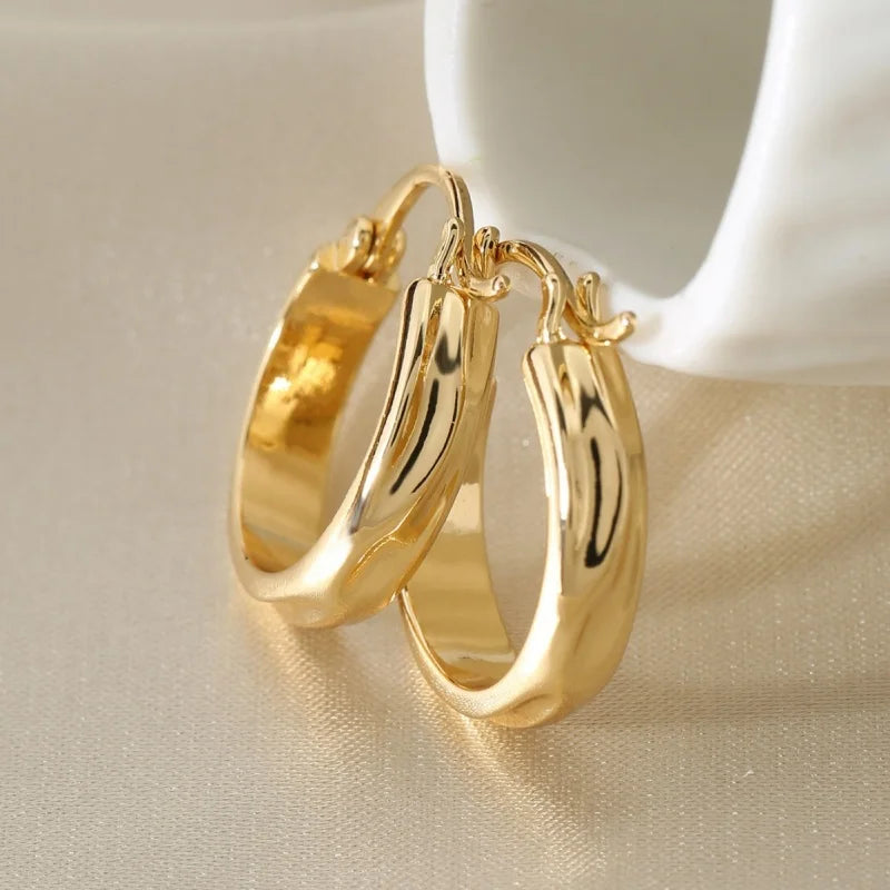 Boucles d'Oreilles Créoles Rondes Brillantes – Acier Inoxydable Plaqué Or, Style INS Tendance, Impérméables