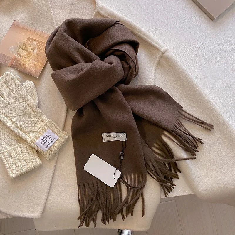 Solid Long Fringed Scarf