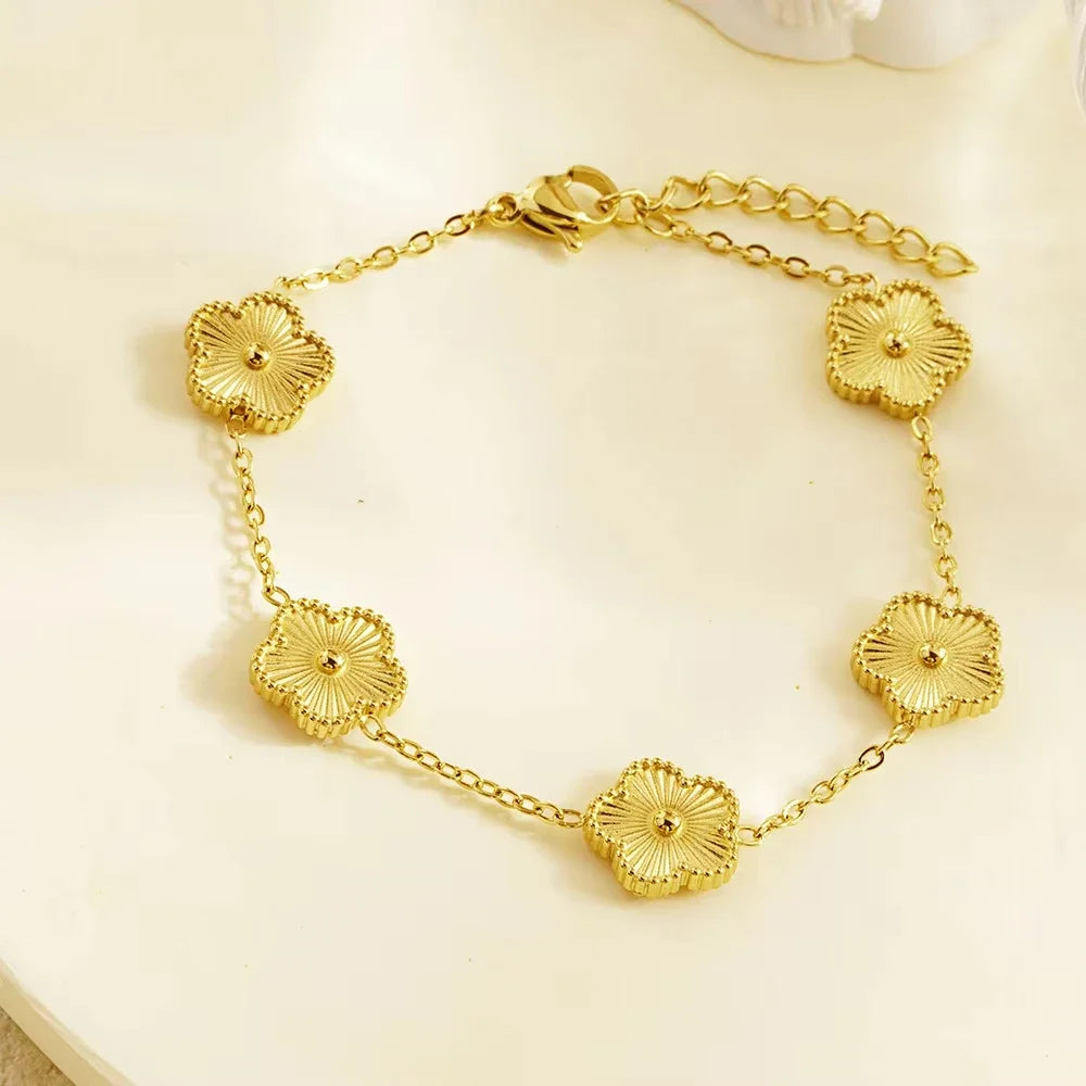 Bracelet Trèfle Porte-Bonheur – Acier Inoxydable Plaqué Or 18K, Ajustable, Multicolore, Pour Femme