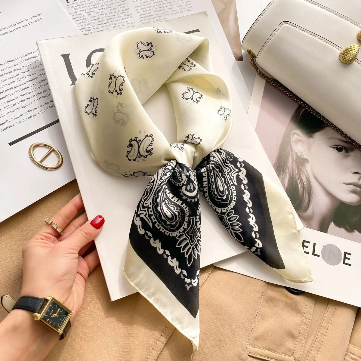 Women’s Square Scarf – Luxury Satin Silk, Elegant Headband & Shawl, 70x70cm