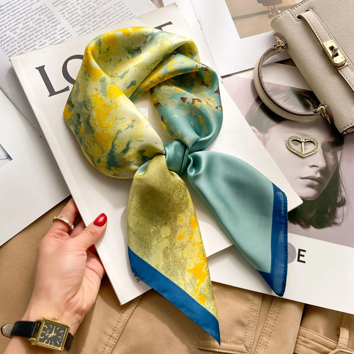 Printed satin square scarf – 70 × 70 cm