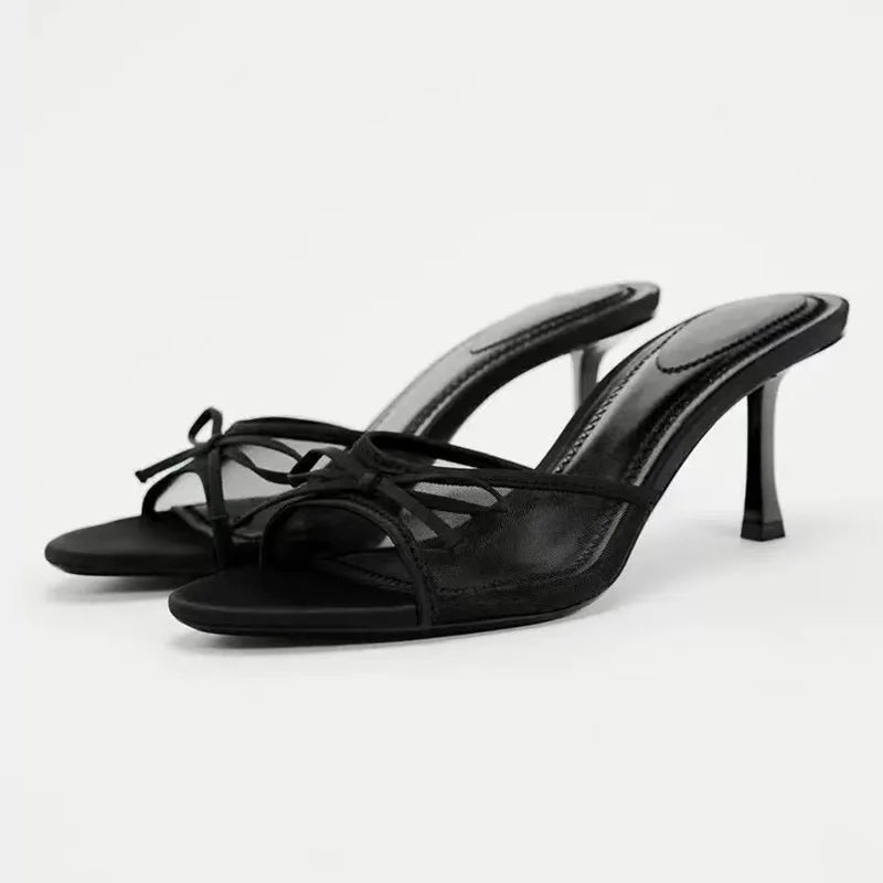 Stiletto Heeled Sandals with Bow - Summer