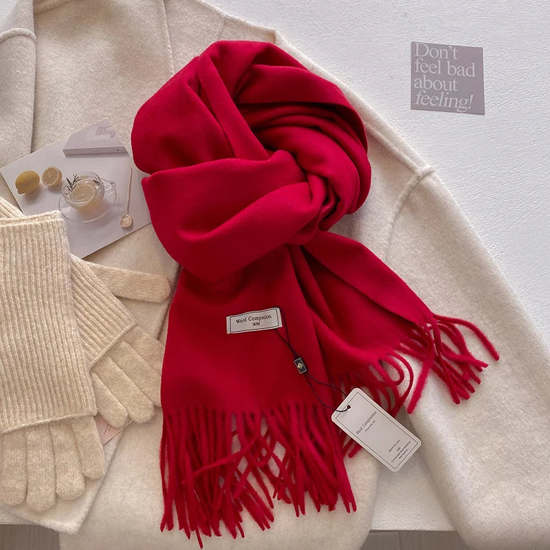Solid Long Fringed Scarf