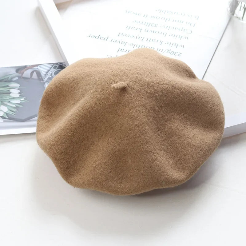 Béret uni en laine mélangée pour femme