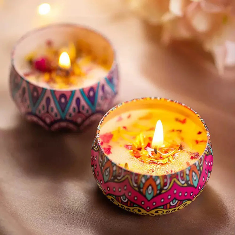 Bougie Aromathérapie Fleurs Séchées – Sans Fumée, Cire de Soja, Cadeau Bain & Yoga