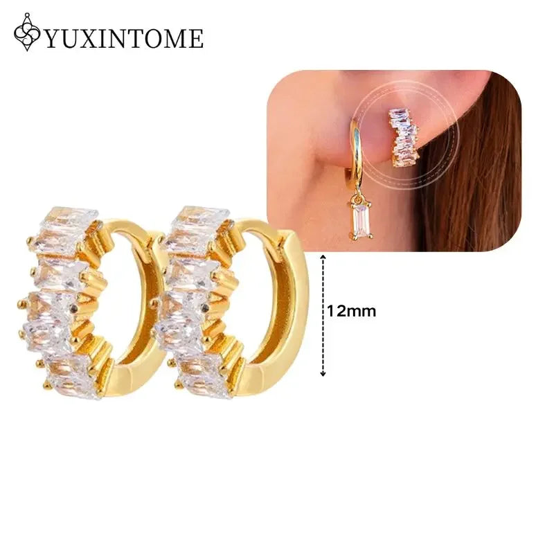 Boucles d'Oreilles Créoles Huggie Argent 925 – Zircon & Cristal, Goutte d'Eau, Certifiées GDTC, 73 Styles