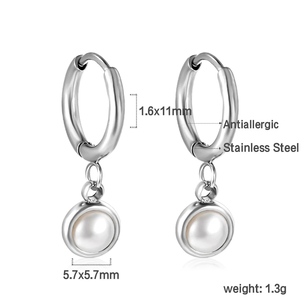Boucles d'Oreilles Créoles Perle Simulée – Acier Inoxydable Plaqué Or 24K, Style Tendance