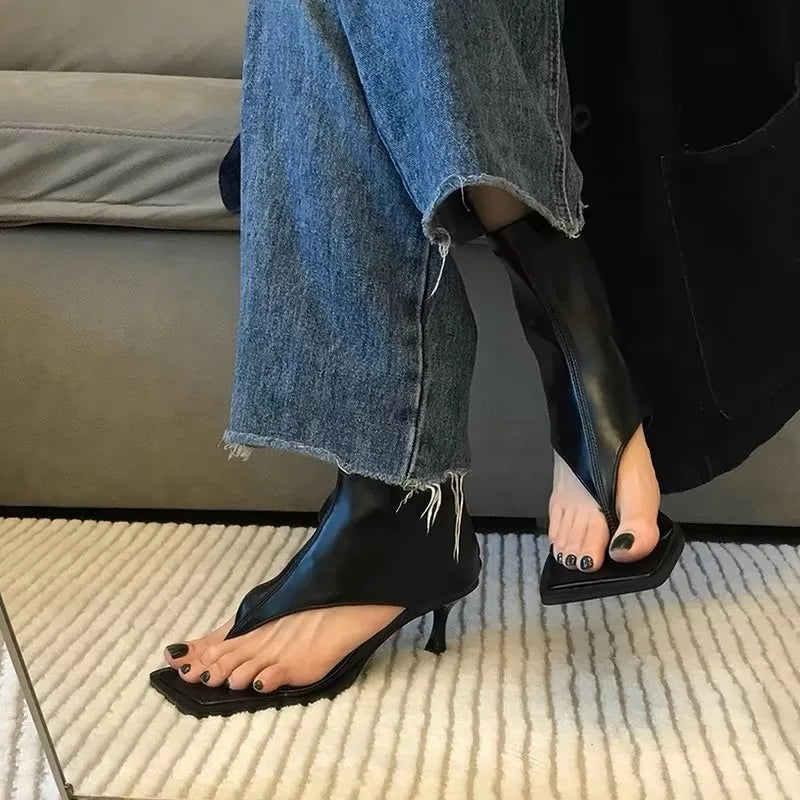 Bottines à Talons Aiguilles  en Cuir PU avec Fermeture Éclair - Bout Carré Élégant