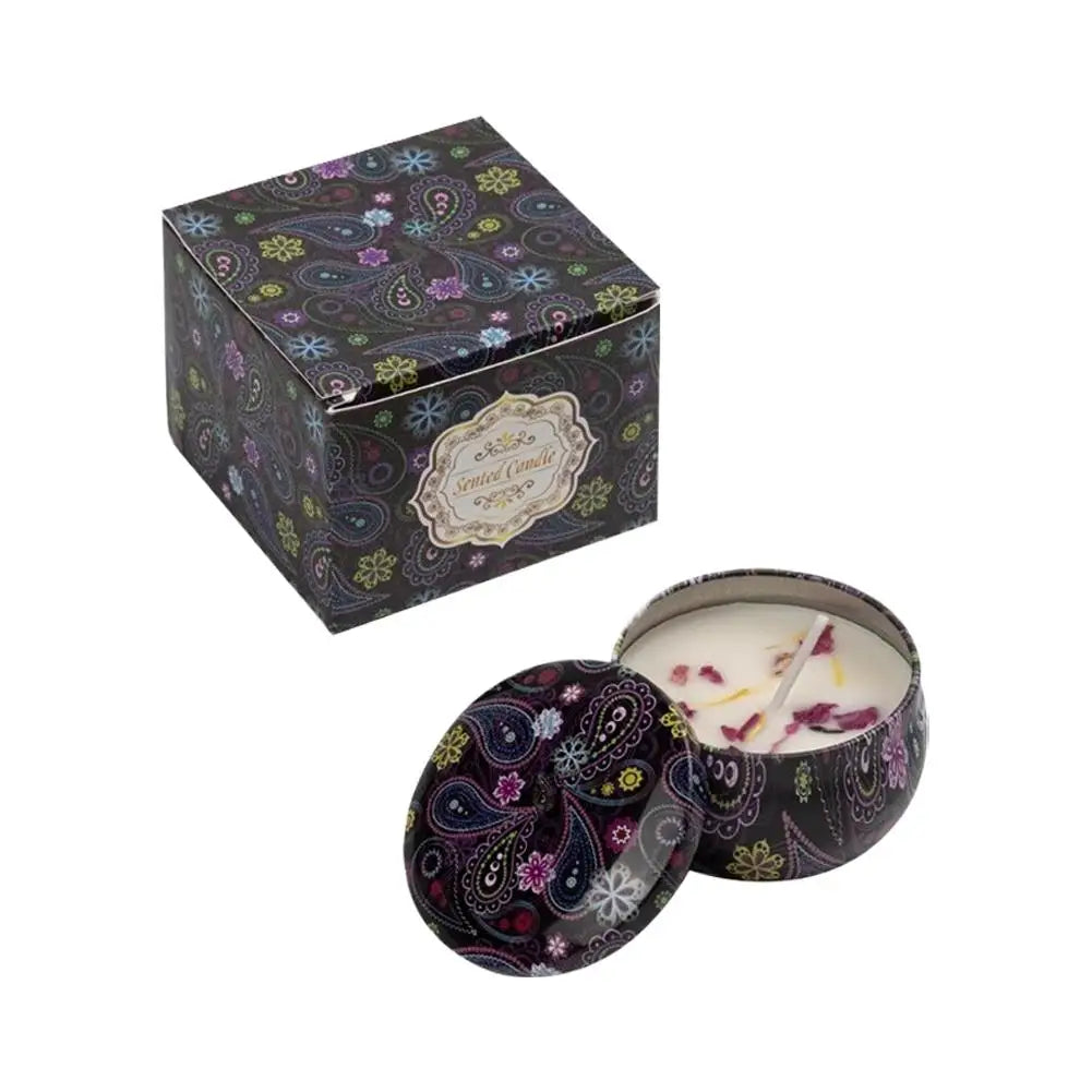 Bougie Parfumée Fleurs Séchées en Cire de Soja – Boîte Rétro, Sans Fumée, Cadeau Anniversaire