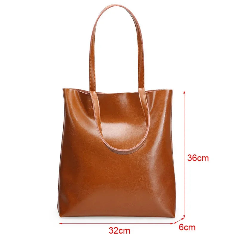 Large cowhide leather tote bag for women - Luxury vintage handbag for office