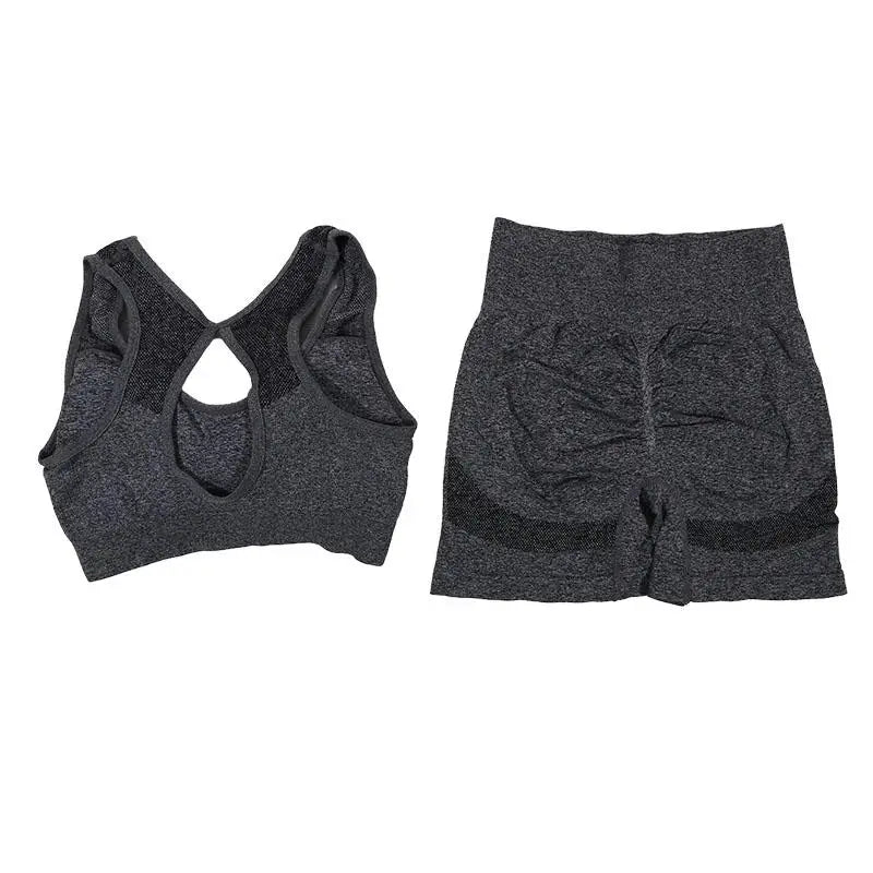 Ensemble de Sport Femme 2 Pièces – Bra & Short Sans Coutures, Yoga, Course & Fitness