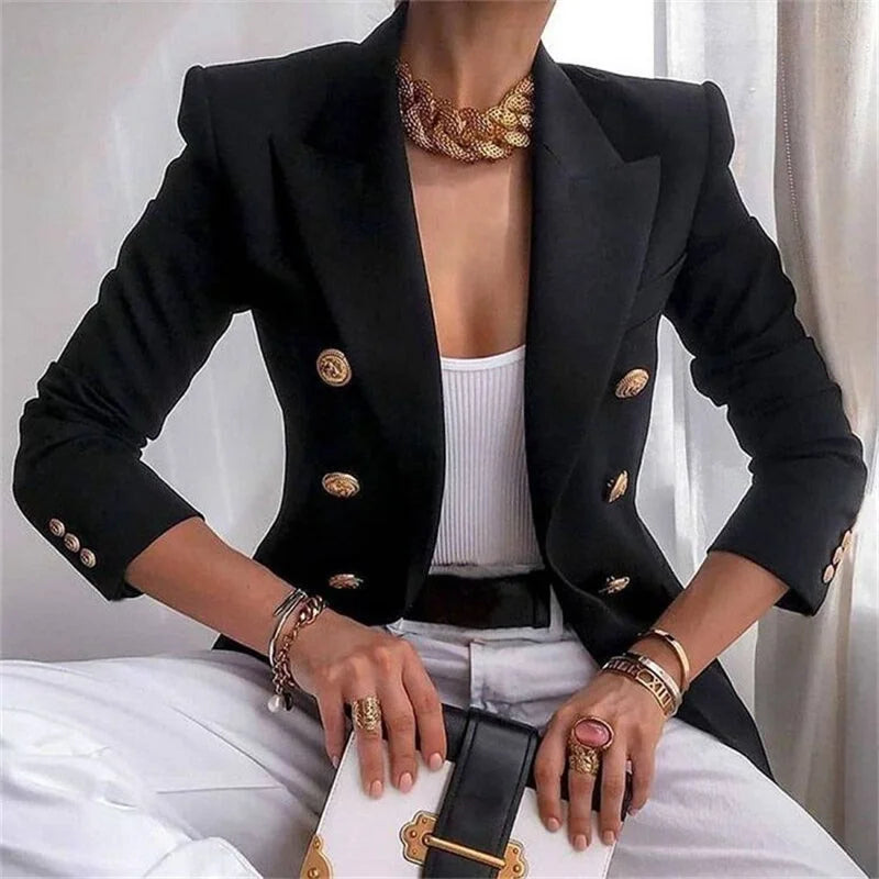Blazer à Double Boutonnage et Boutons Dorés